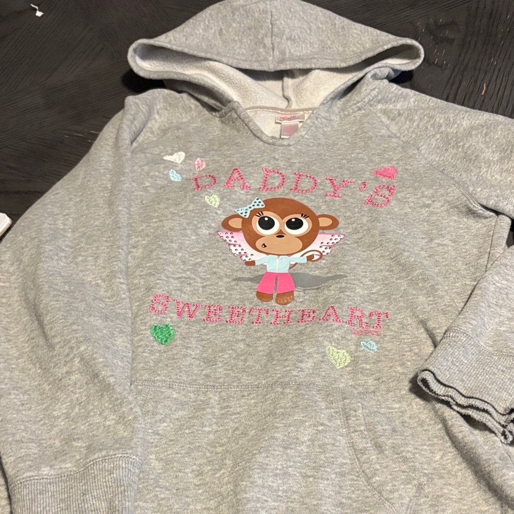 Justice Gray Hoodie with Monkey and Heart Design